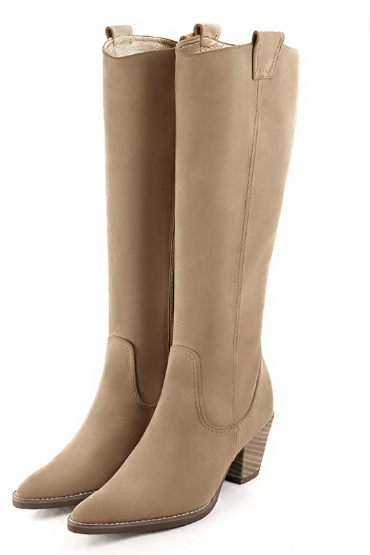 Bottes habill es femme sur mesures en beige Mollets fins ou